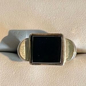 Vintage Black Onyx Square Set into Sterling Silver Ring